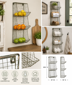 Farmhouse 3-Tier Wire Wall Bin Organizer Farmhouse 3-Tier Wire Wall Bin Organizer