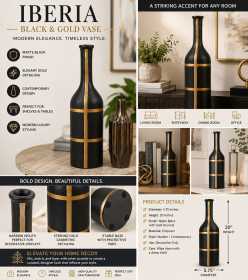 Iberia Black & Gold Decorative Vase Iberia Black & Gold Decorative Vase
