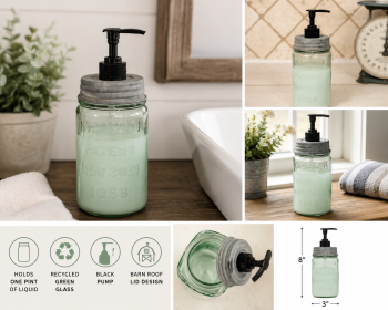 Farmhouse Mason Jar Soap Dispenser with Black Pump Farmhouse Mason Jar Soap Dispenser with Black Pump